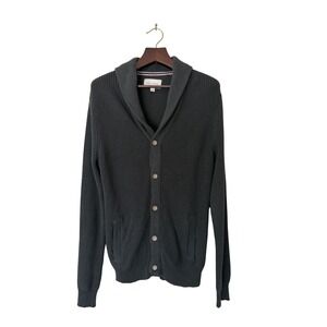 Sun + Stone Mens Shawl Collar Cardigan Sweater Dark Gray Cotton Size M FA23